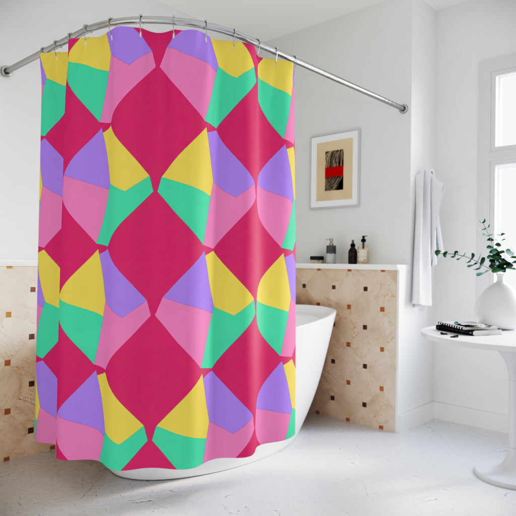 Grand Fractured Rhombus Shower Curtain – Candy Pop on Raspberry