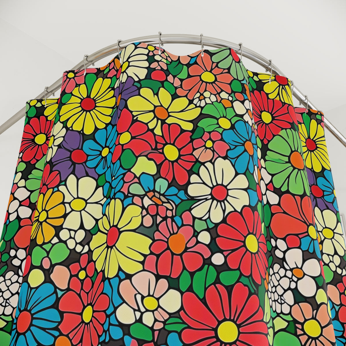 Flower Power Daisies Shower Curtain – Retro Floral Pattern