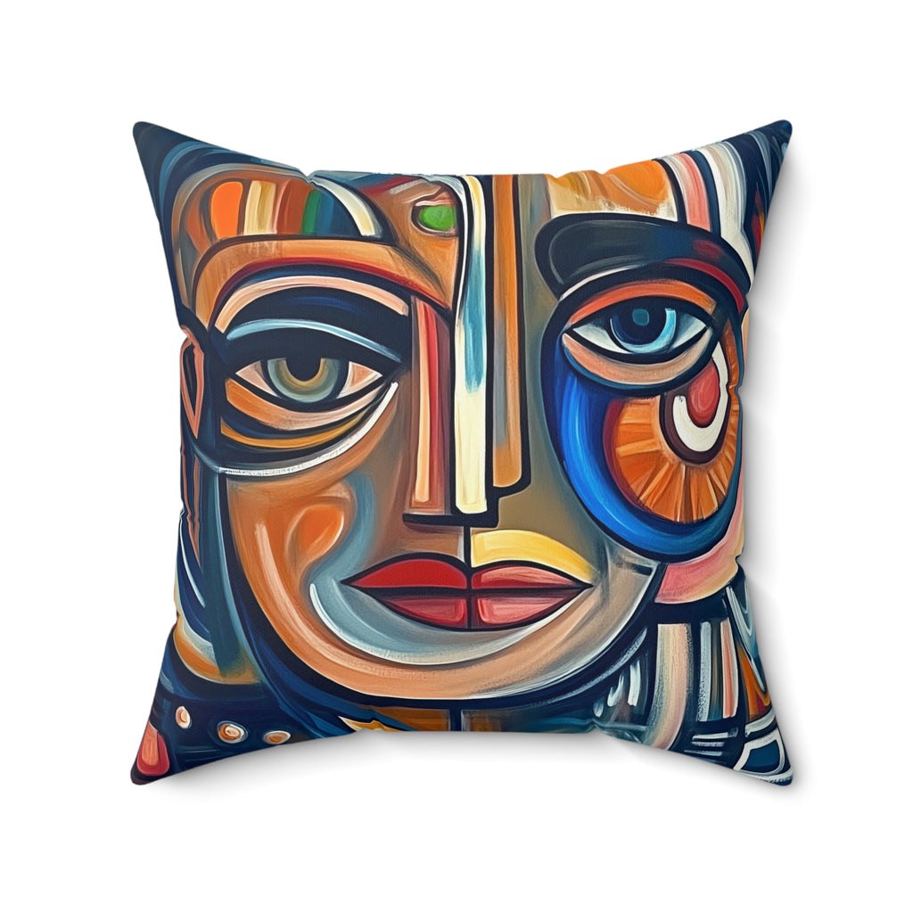 Cubist Face Faux Suede Cushion – Cubist Portrait Art