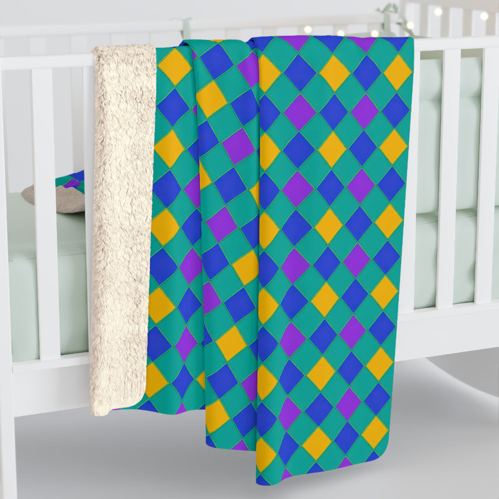 Jewel Harlequin Check Sherpa Fleece Blanket – Peacock Jewel
