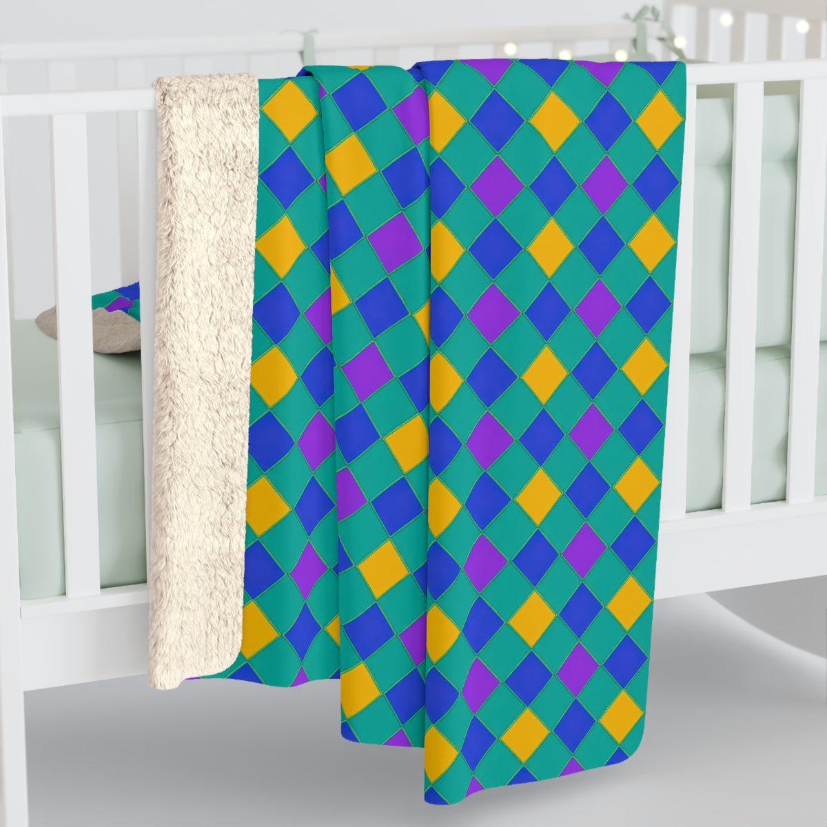Jewel Harlequin Check Sherpa Fleece Blanket – Peacock Jewel