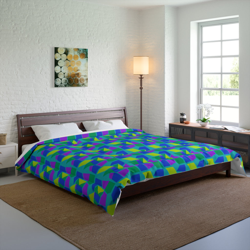 Cubist Block Quilt Comforter – Peacock Jewel