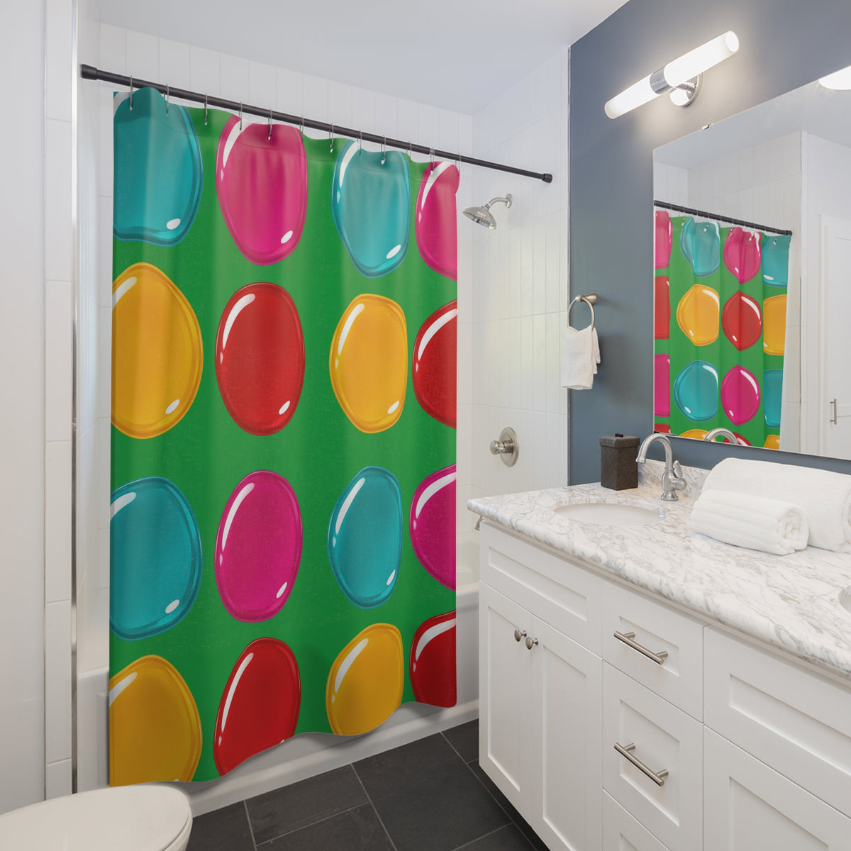 Giant Candy Glass Discs Shower Curtain – Glossy Candy Glass Pattern