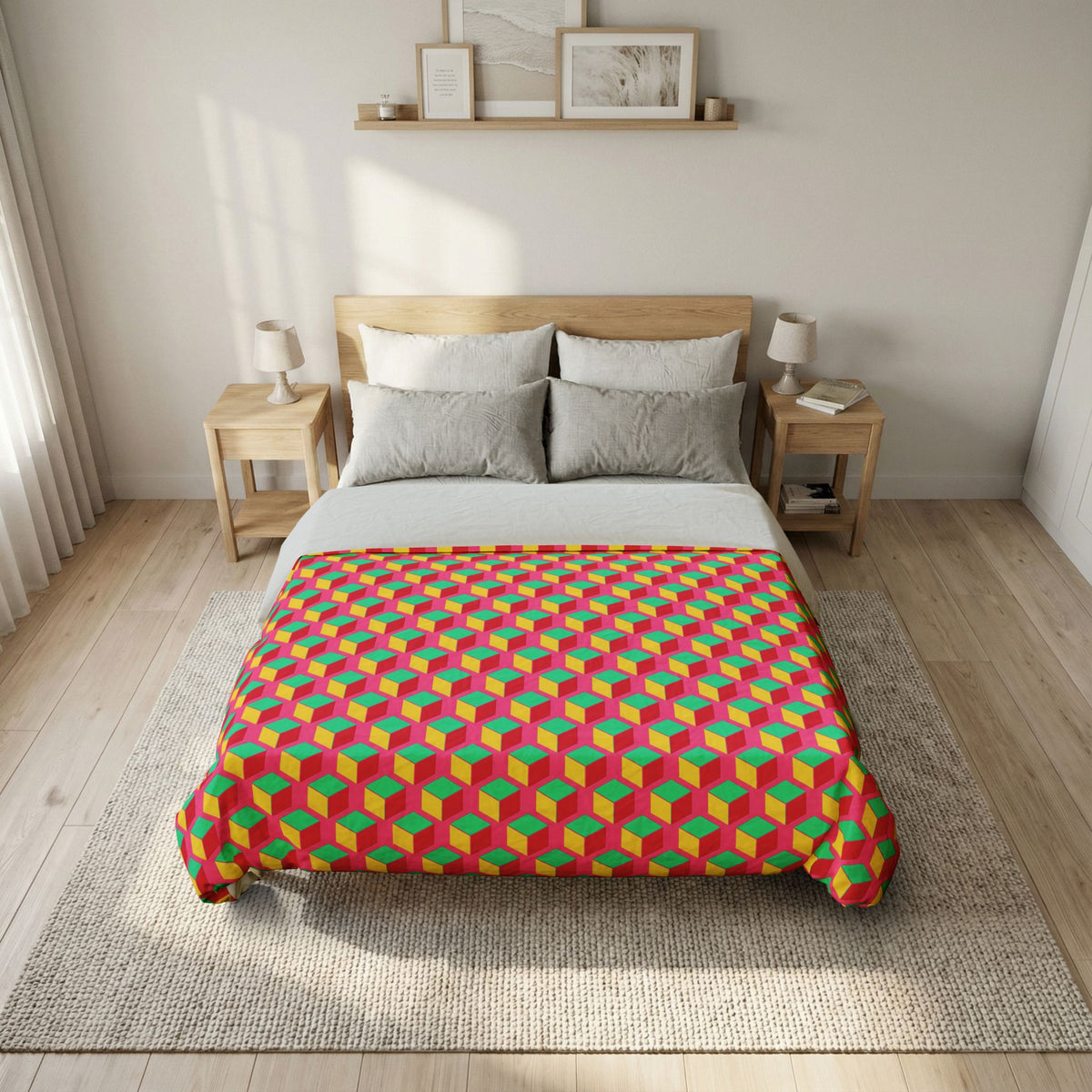 Giant Faceted Cubes II Cotton Duvet Cover – Candy Christmas