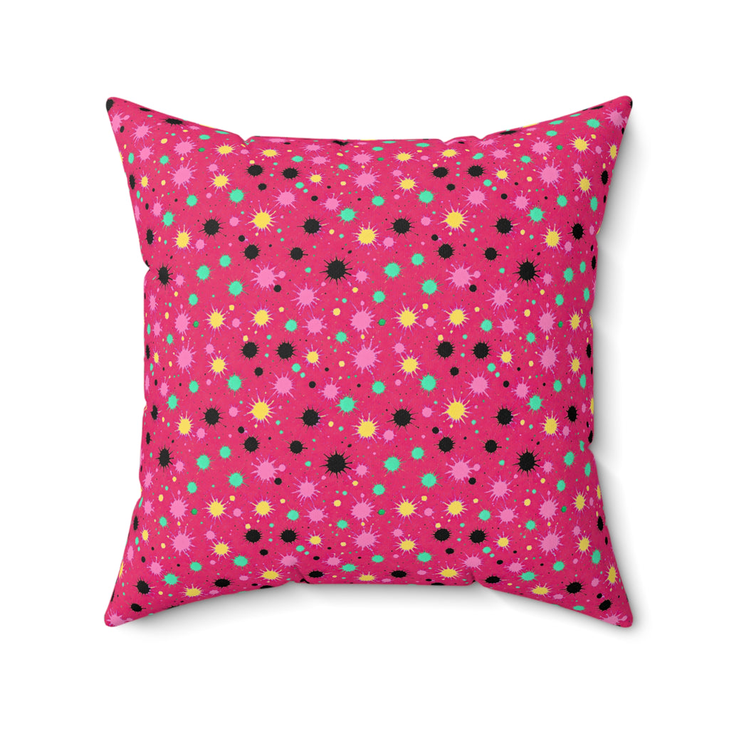 Splat Storm Faux Suede Cushion – Candy Pop on Raspberry