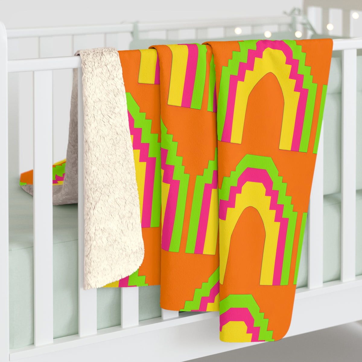 Grand Stepped Arches Sherpa Fleece Blanket – Hot Citrus Festive