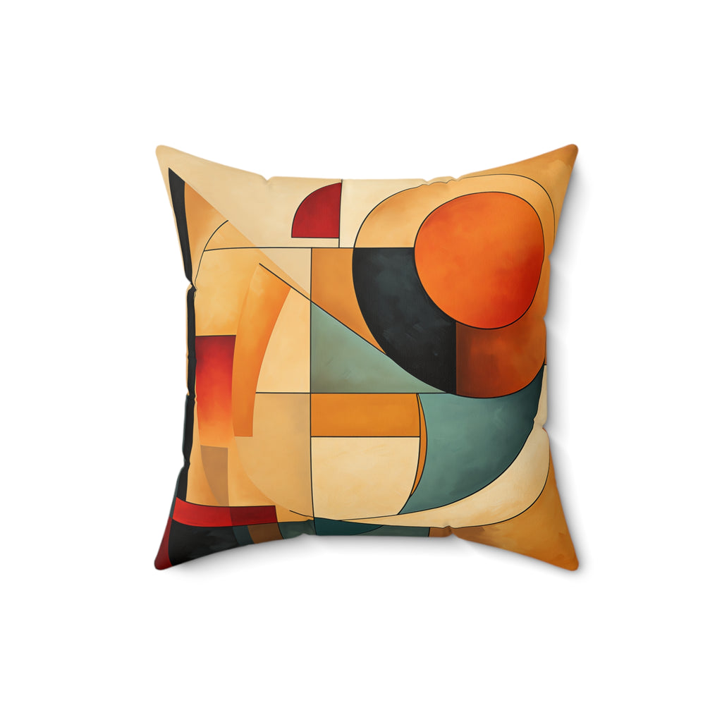 Bauhaus Moon Blocks Faux Suede Cushion – Mid-Century Geometric Art