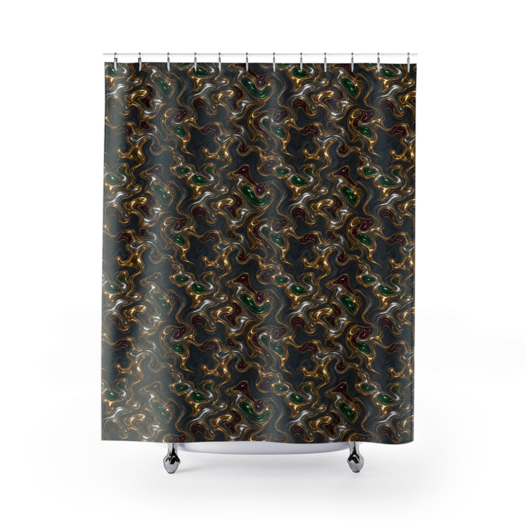 Gold Silver Ripples Shower Curtain – Liquid Chrome Pattern