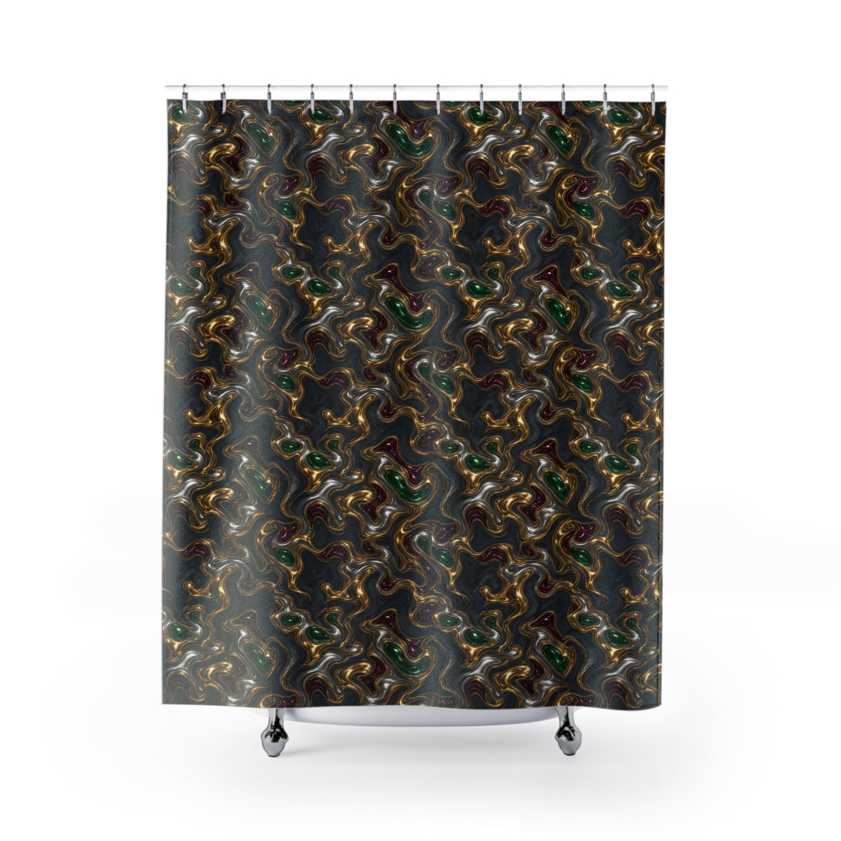 Gold Silver Ripples Shower Curtain – Liquid Chrome Pattern