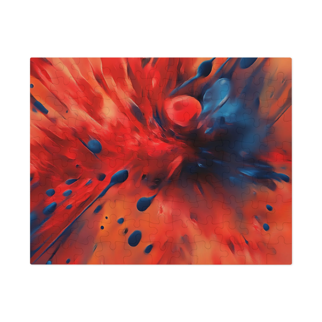 Scarlet Blue Blast Jigsaw Puzzle with Tin – Abstract Explosion Art