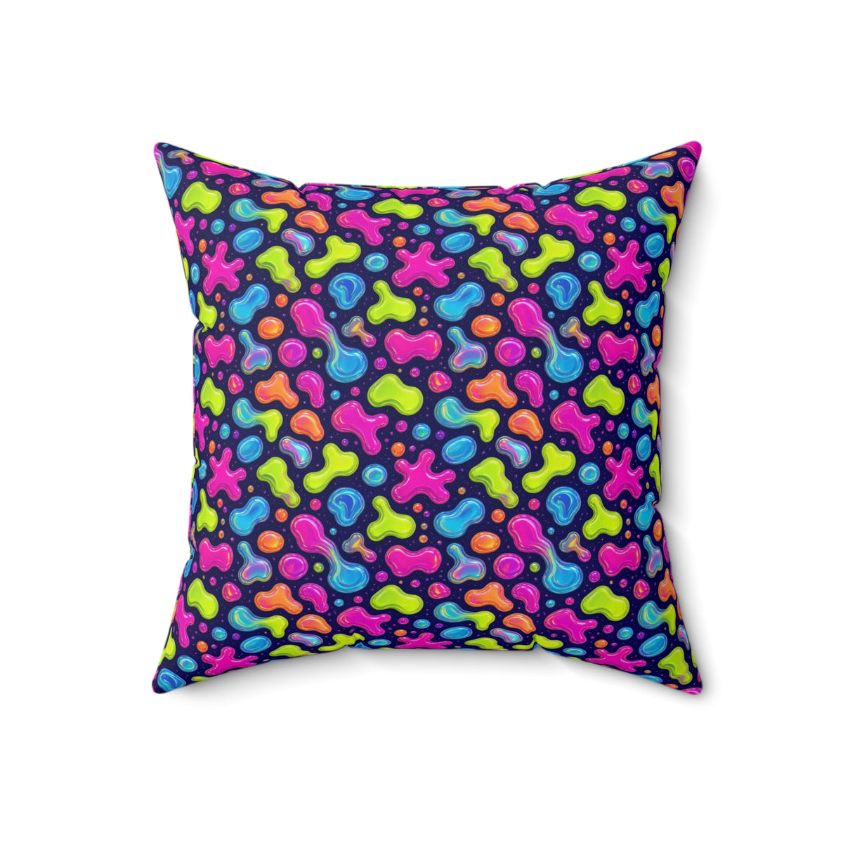 Jelly Blob Pop Faux Suede Cushion – Holographic-Look Fluid Art Pattern