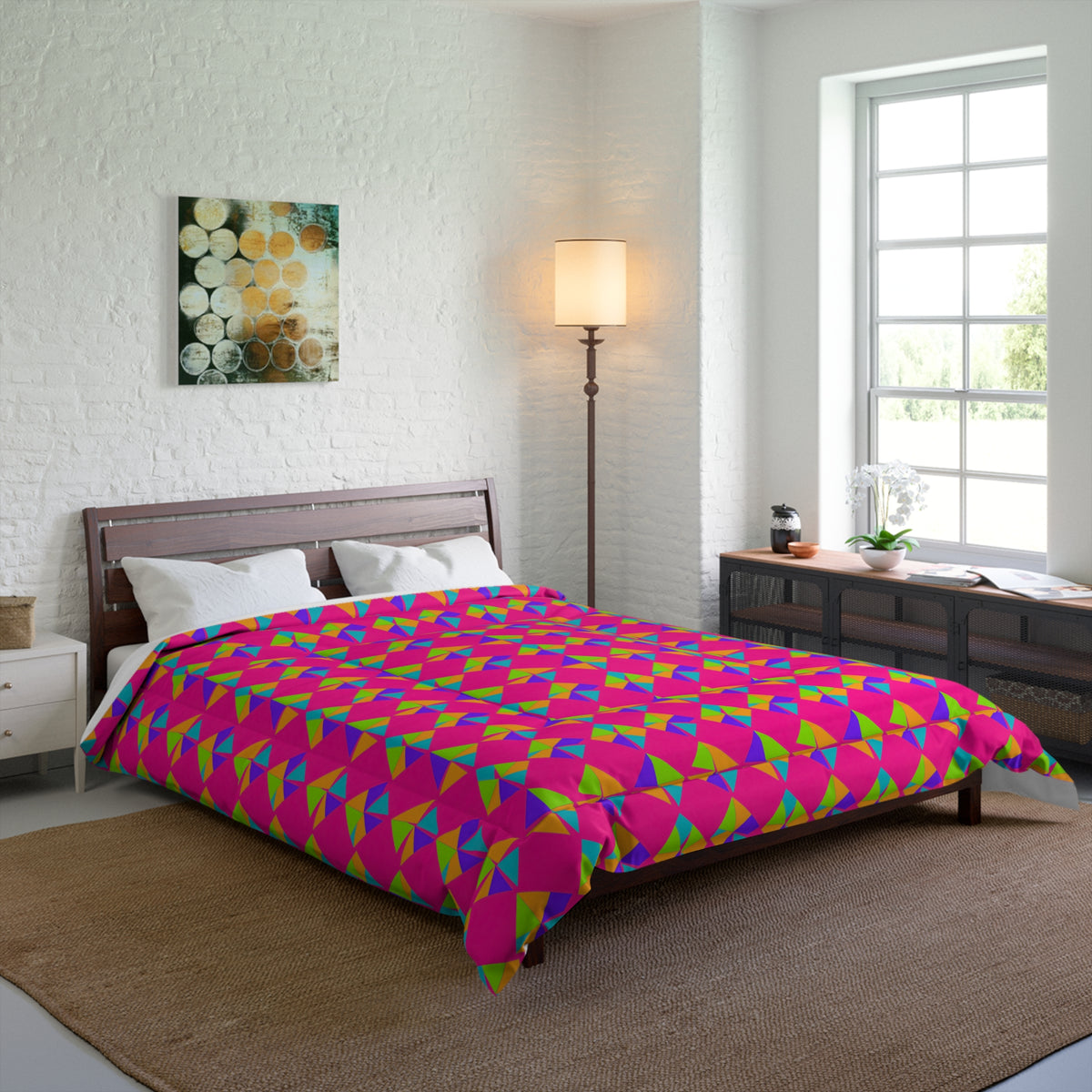 Stacked Cubist Prisms Comforter – Tropical Punch