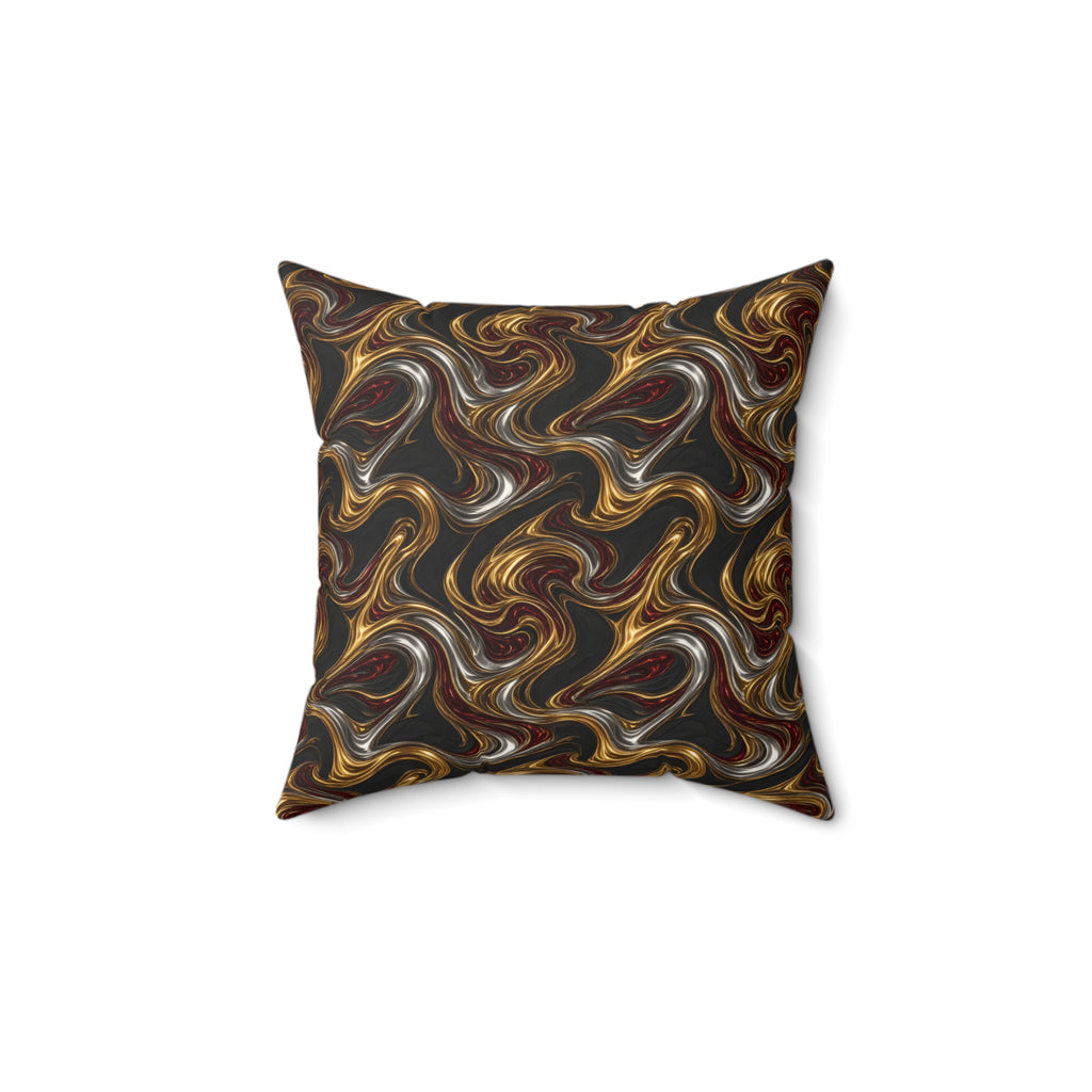 Melting Gold Ribbons Faux Suede Cushion – Liquid Chrome Pattern