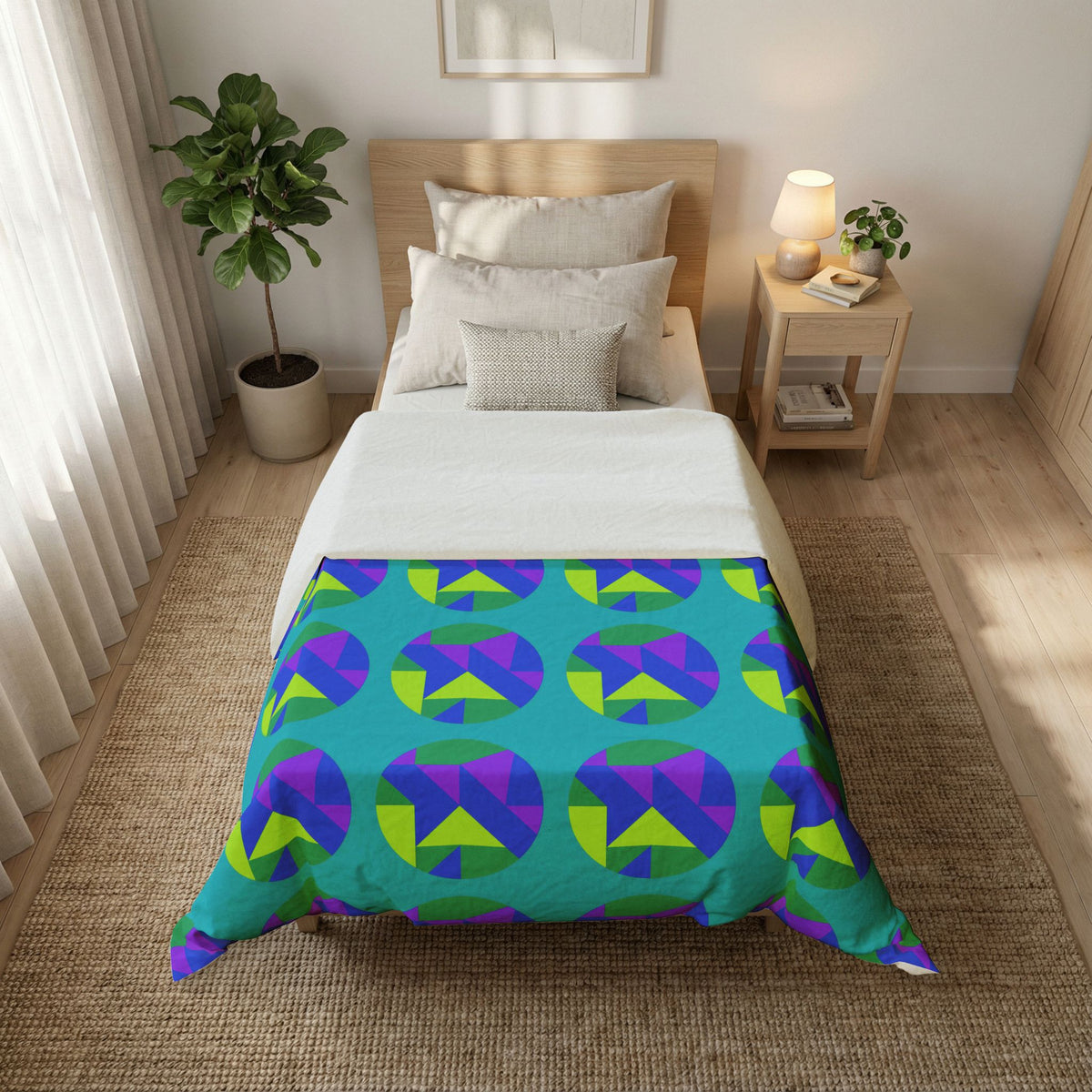 Broken Circle Planes Cotton Duvet Cover – Peacock Jewel
