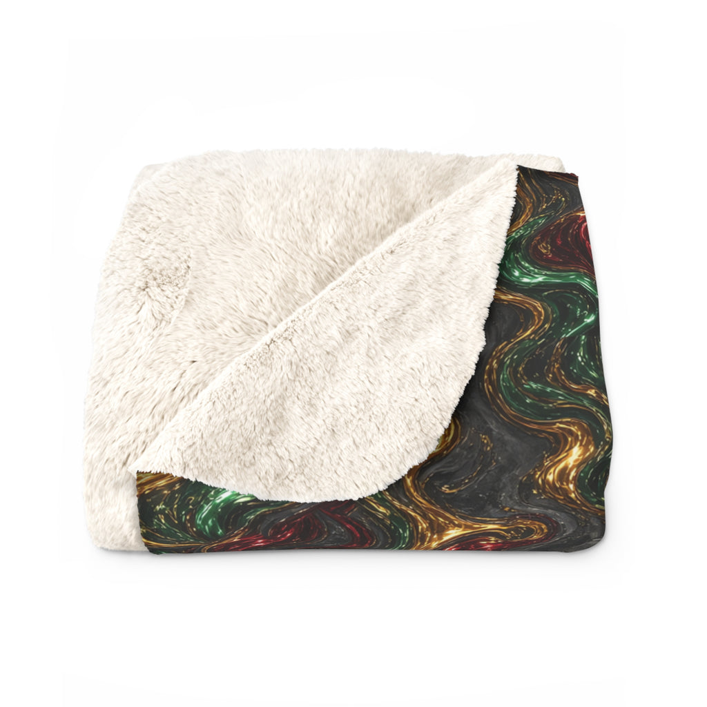 Jewel Metal Swirl Sherpa Fleece Blanket – Iridescent Fluid Pattern
