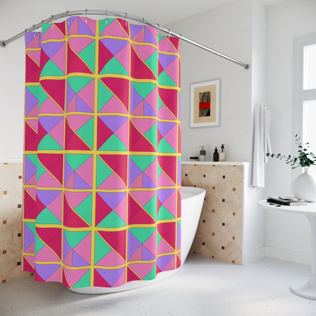 Split Square Fiesta Shower Curtain – Candy Pop on Raspberry