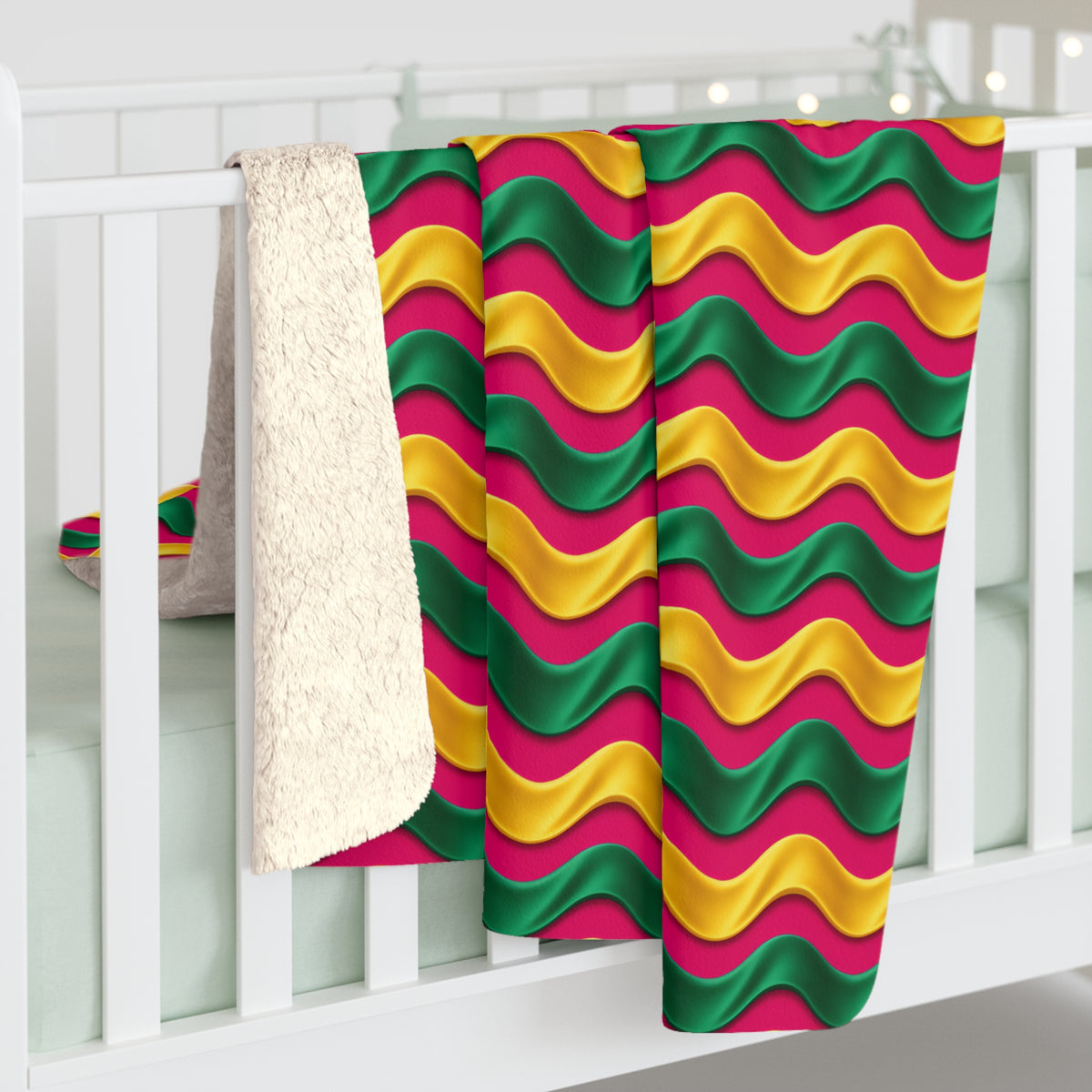 Satin Wave Bands Sherpa Fleece Blanket – Ribbon Waves Pattern