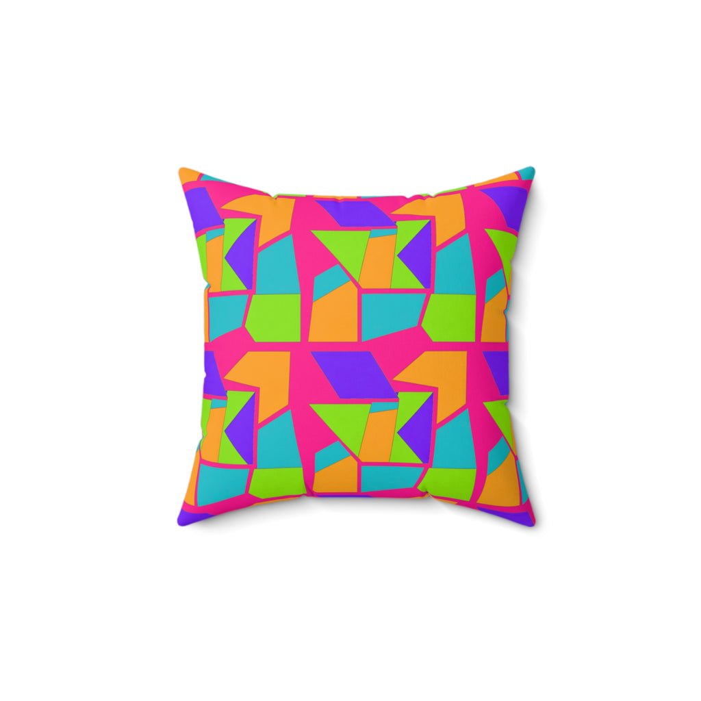 Cubist Block Quilt Faux Suede Cushion – Tropical Punch