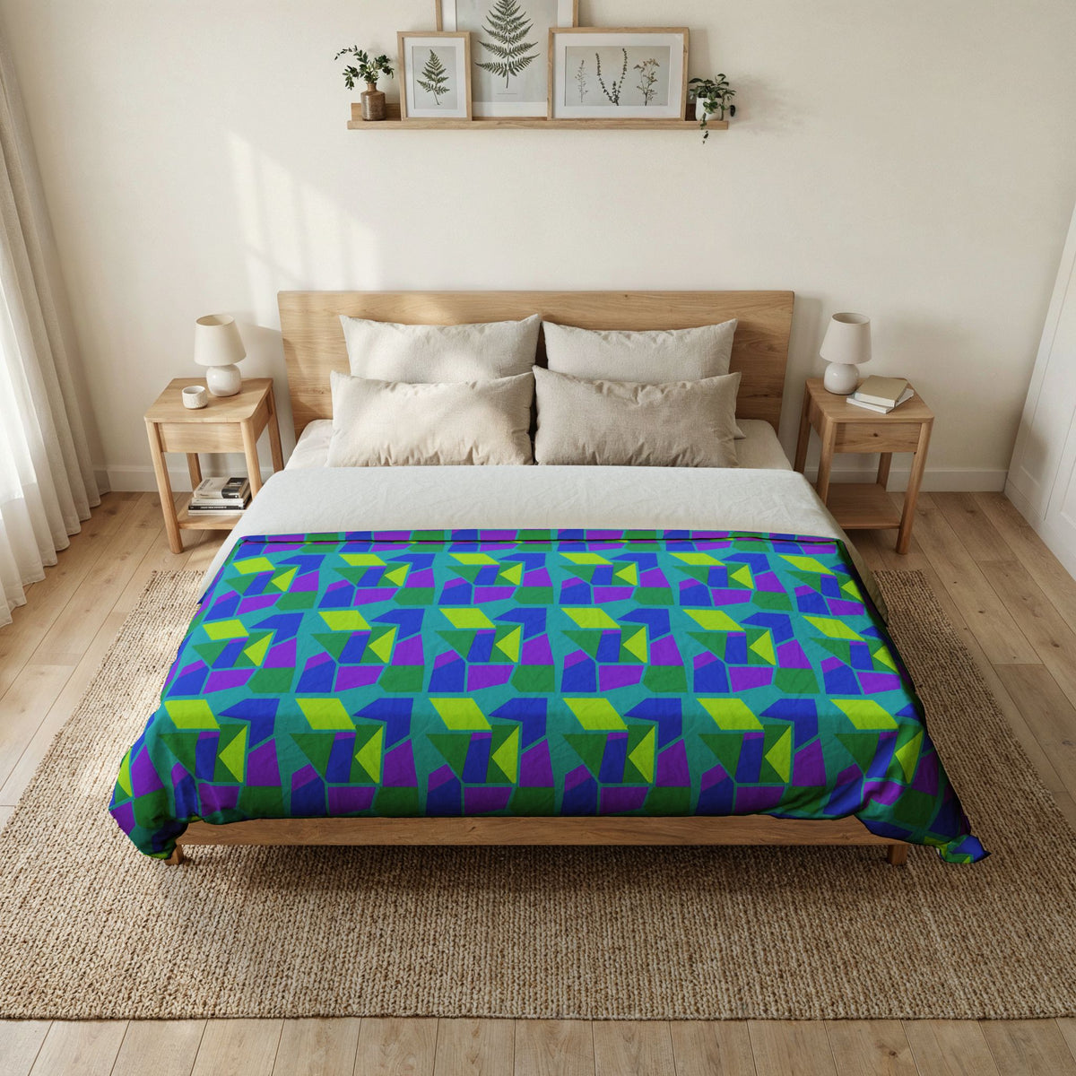 Cubist Block Quilt Cotton Duvet Cover – Peacock Jewel