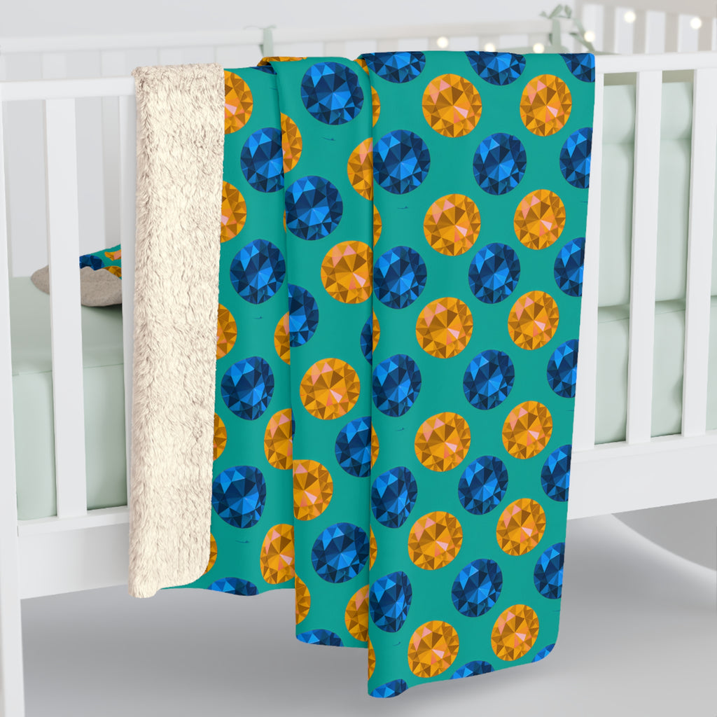 Half-Drop Gem Grid Sherpa Fleece Blanket – Peacock Jewel
