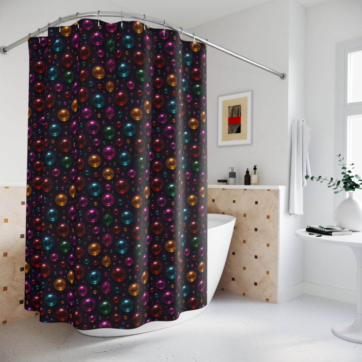 Gel Orb Confetti Shower Curtain – Glossy 3D Abstract Pattern