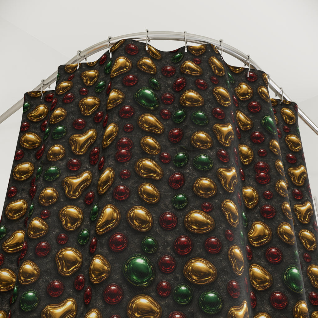 Gold Droplet Scatter Shower Curtain – Liquid Chrome Pattern