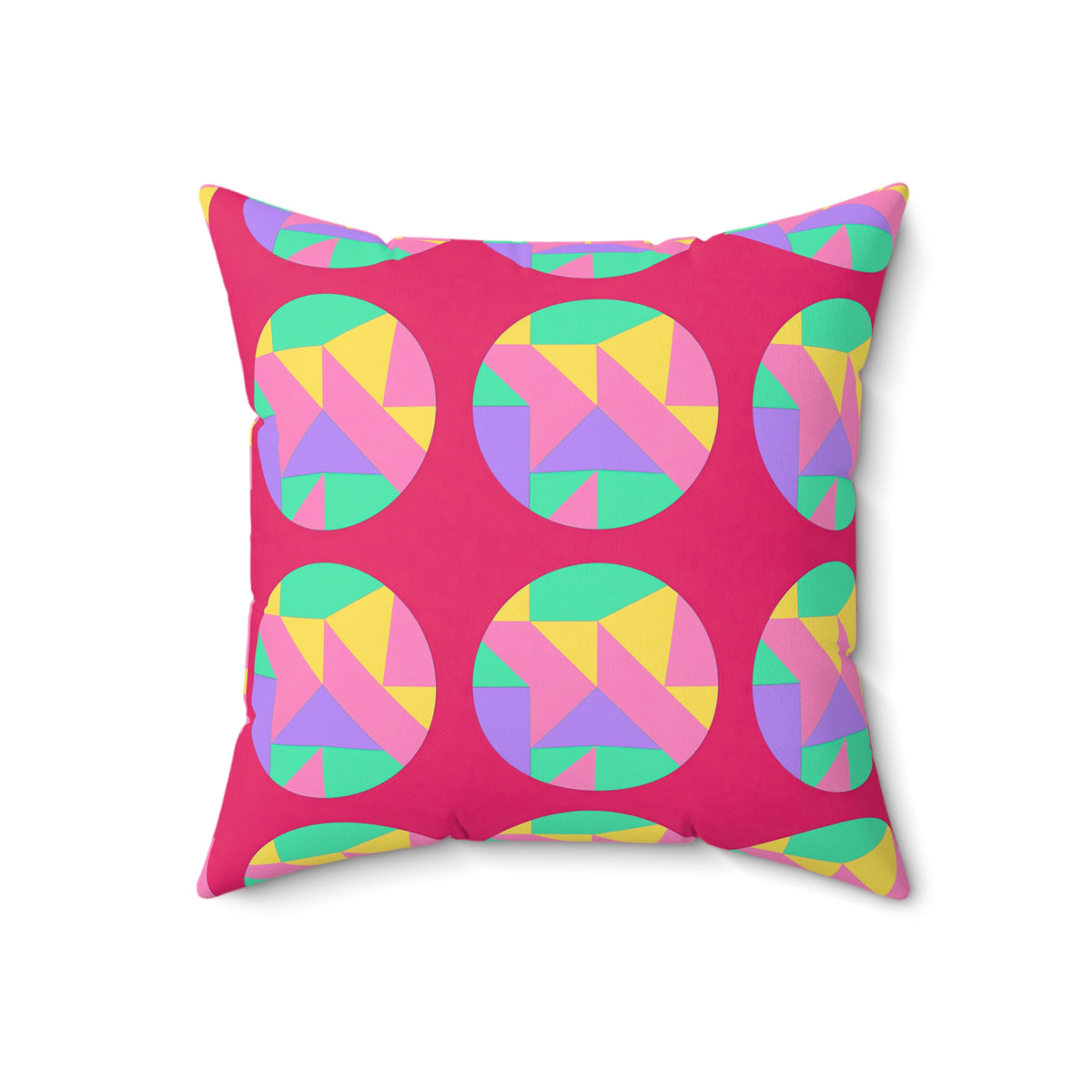 Broken Circle Planes Faux Suede Cushion – Candy Pop on Raspberry