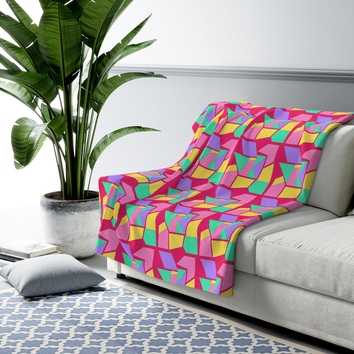 Cubist Block Quilt Sherpa Fleece Blanket – Candy Pop on Raspberry