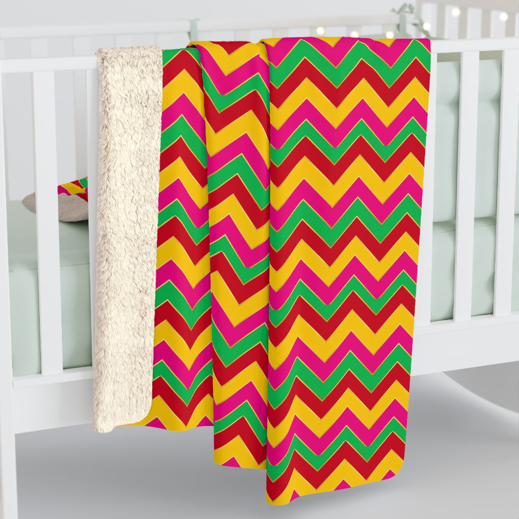 Jewel Chevron Bands Sherpa Fleece Blanket – Chevron Geometric Pattern
