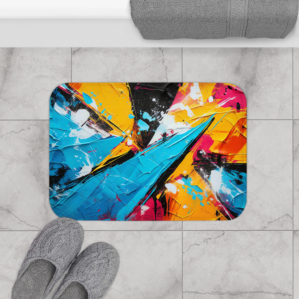 Shattered Blue Burst Bath Mat – Bold Abstract Art