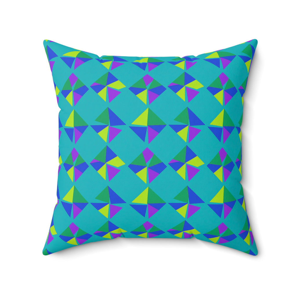 Stacked Cubist Prisms Faux Suede Cushion – Peacock Jewel