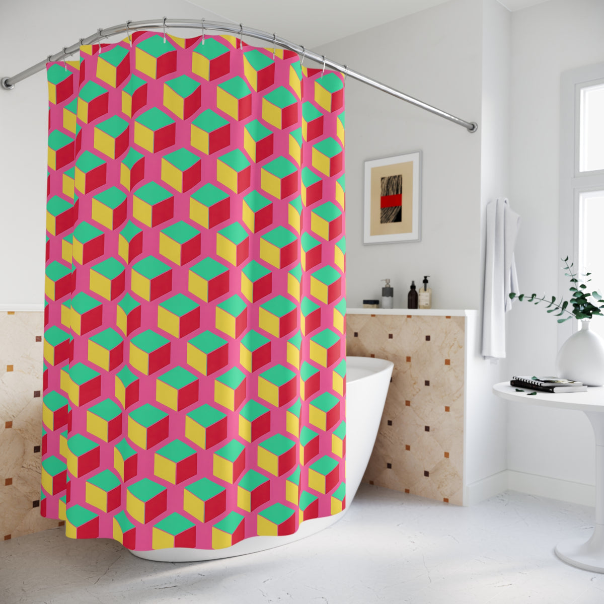Giant Faceted Cubes II Shower Curtain – Candy Christmas