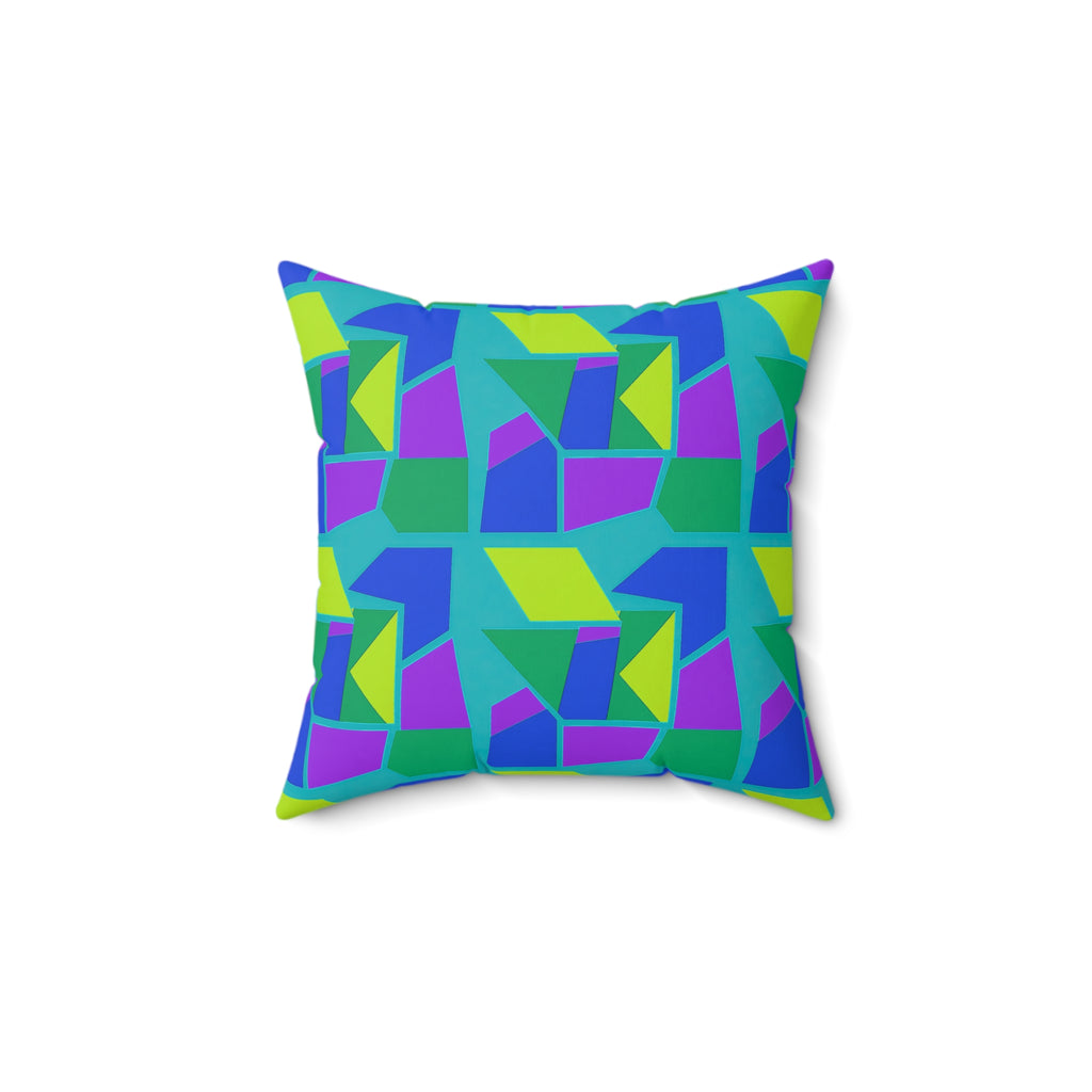 Cubist Block Quilt Faux Suede Cushion – Peacock Jewel