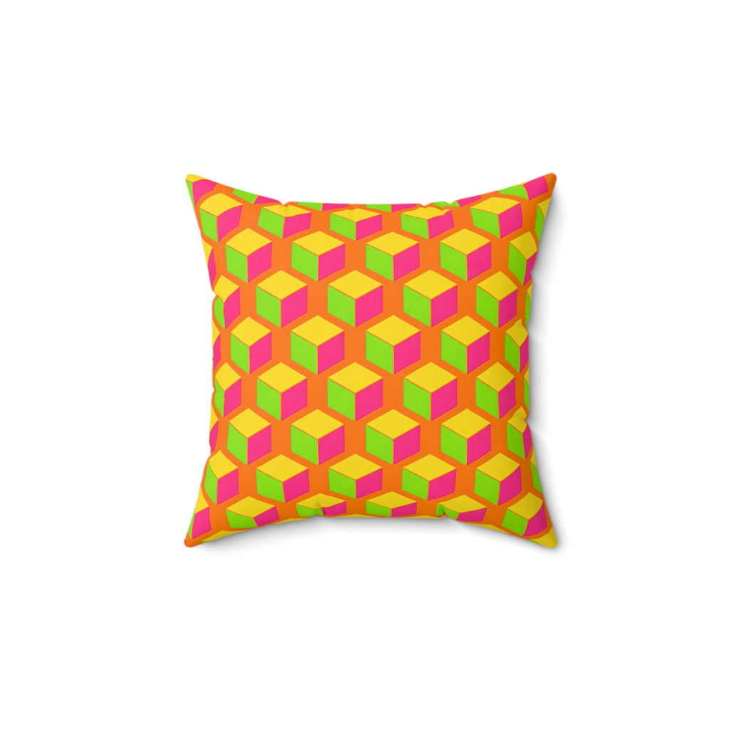 Giant Faceted Cubes II Faux Suede Cushion – Hot Citrus Festive