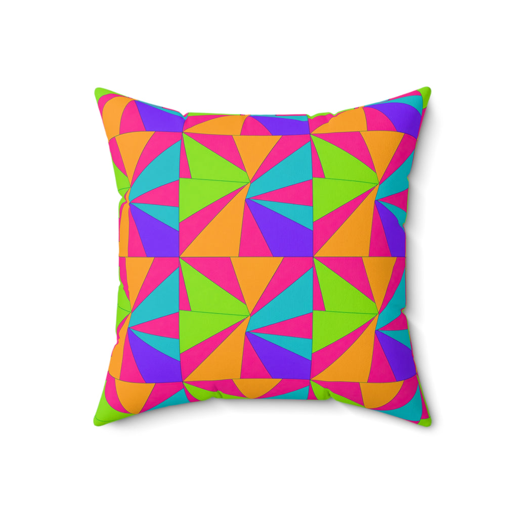 Cubist Sunburst Blocks Faux Suede Cushion – Tropical Punch