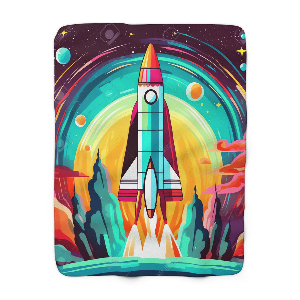 Retro Rocket Launch Sherpa Fleece Blanket – Retro Space Art