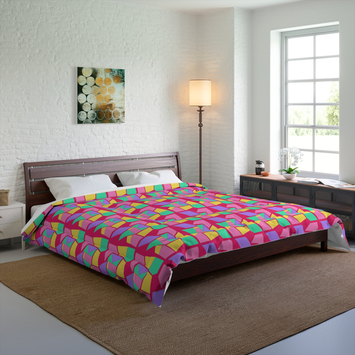 Cubist Block Quilt Comforter – Candy Pop on Raspberry
