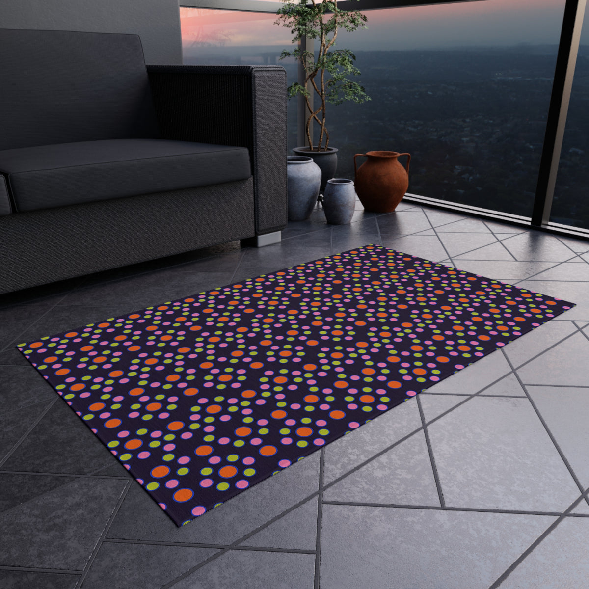 Bulging Dot Grid Outdoor Rug – Op-Art Pattern