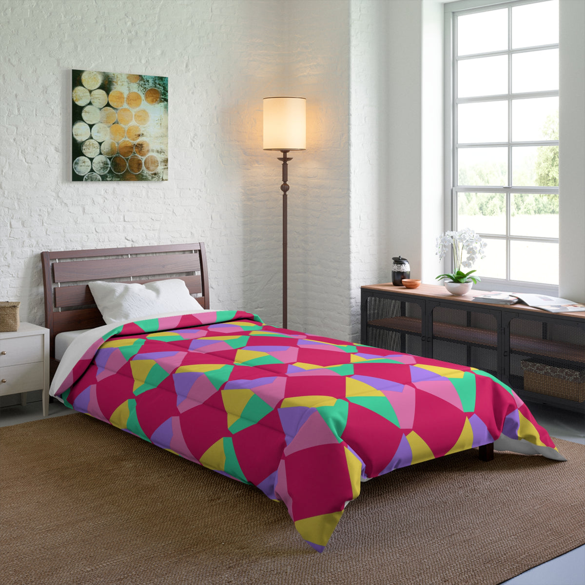 Grand Fractured Rhombus Comforter – Candy Pop on Raspberry
