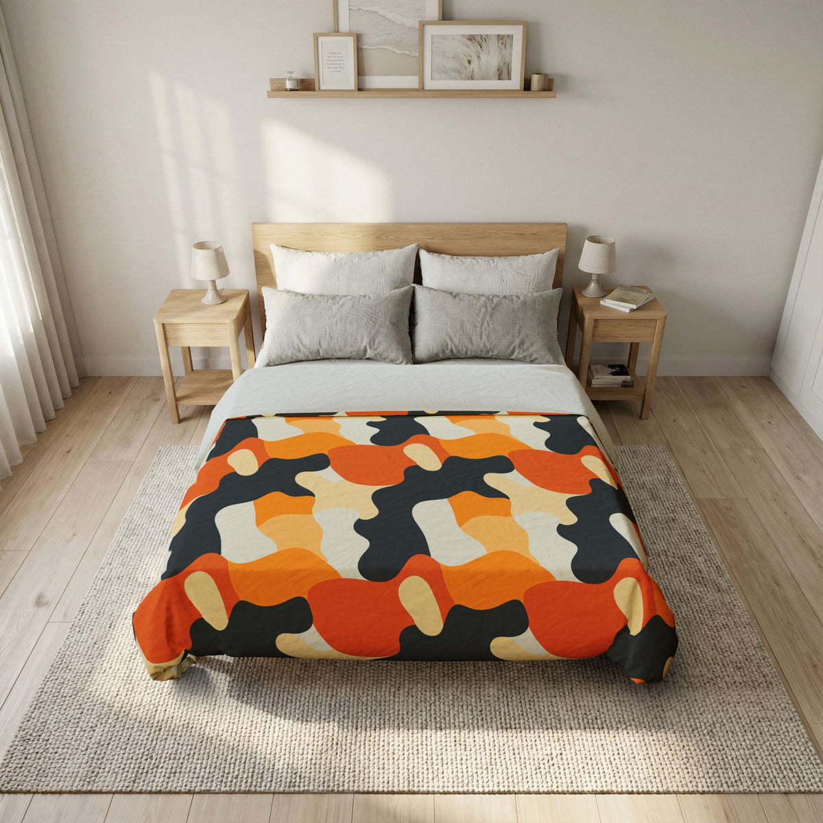 Orange Blob Camo Cotton Duvet Cover – Abstract Shapes Pattern