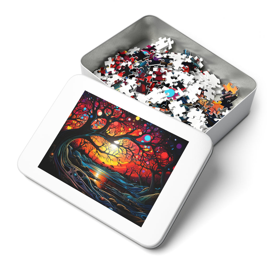Sunset Dream Tree Jigsaw Puzzle with Tin – Surreal Dreamscape Art