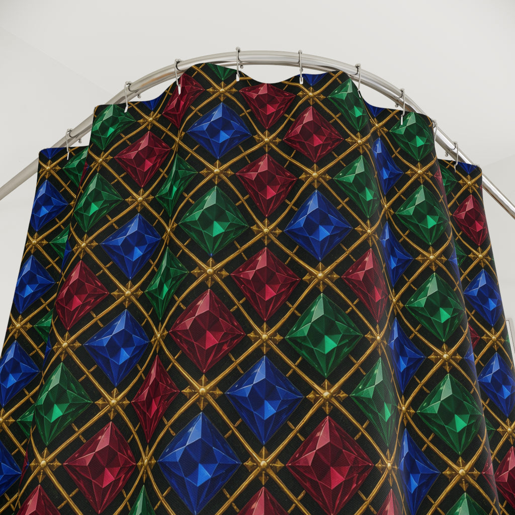 Prismatic Diamond Lattice Shower Curtain – Geometric Pattern