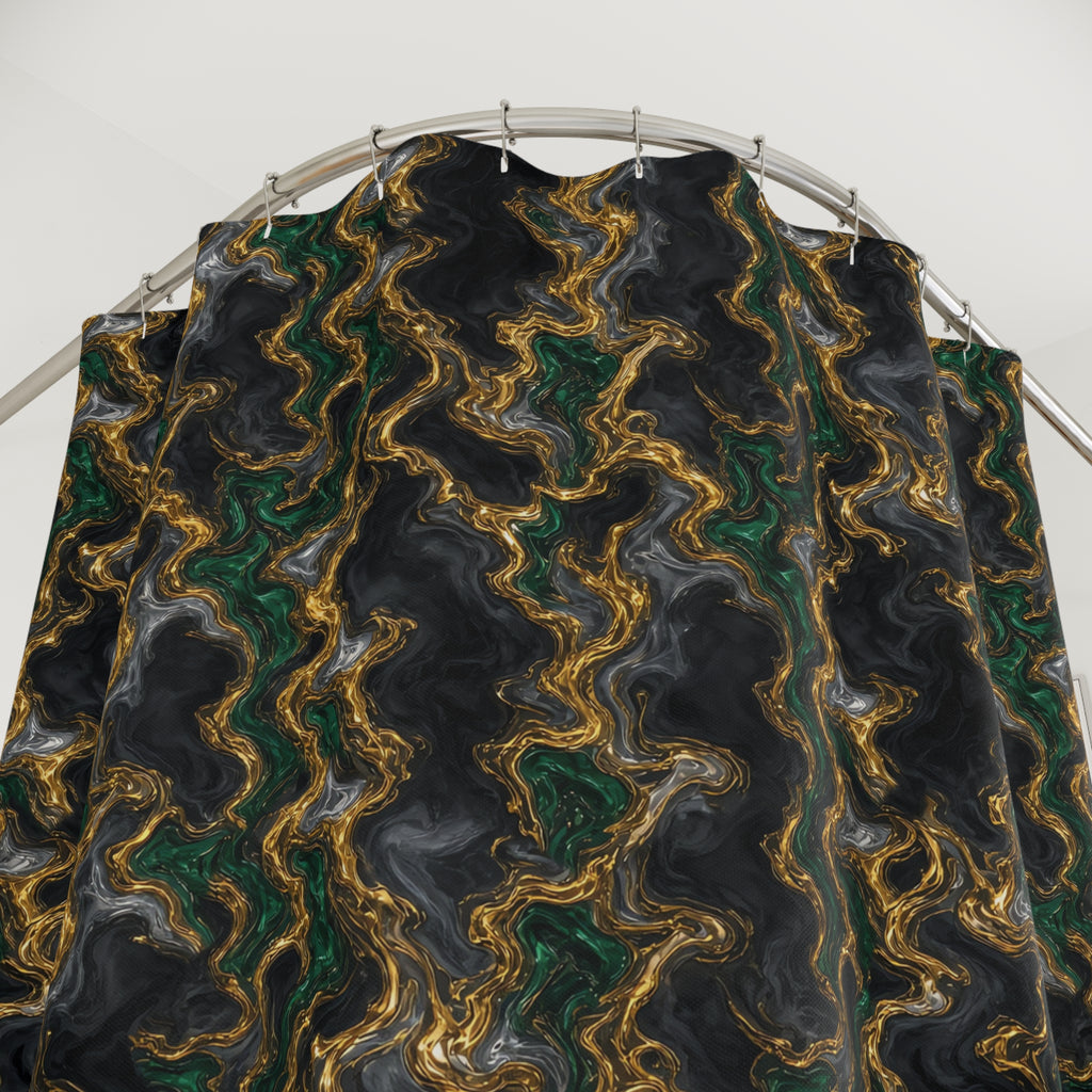 Molten Gold Marble Shower Curtain – Iridescent Fluid Pattern