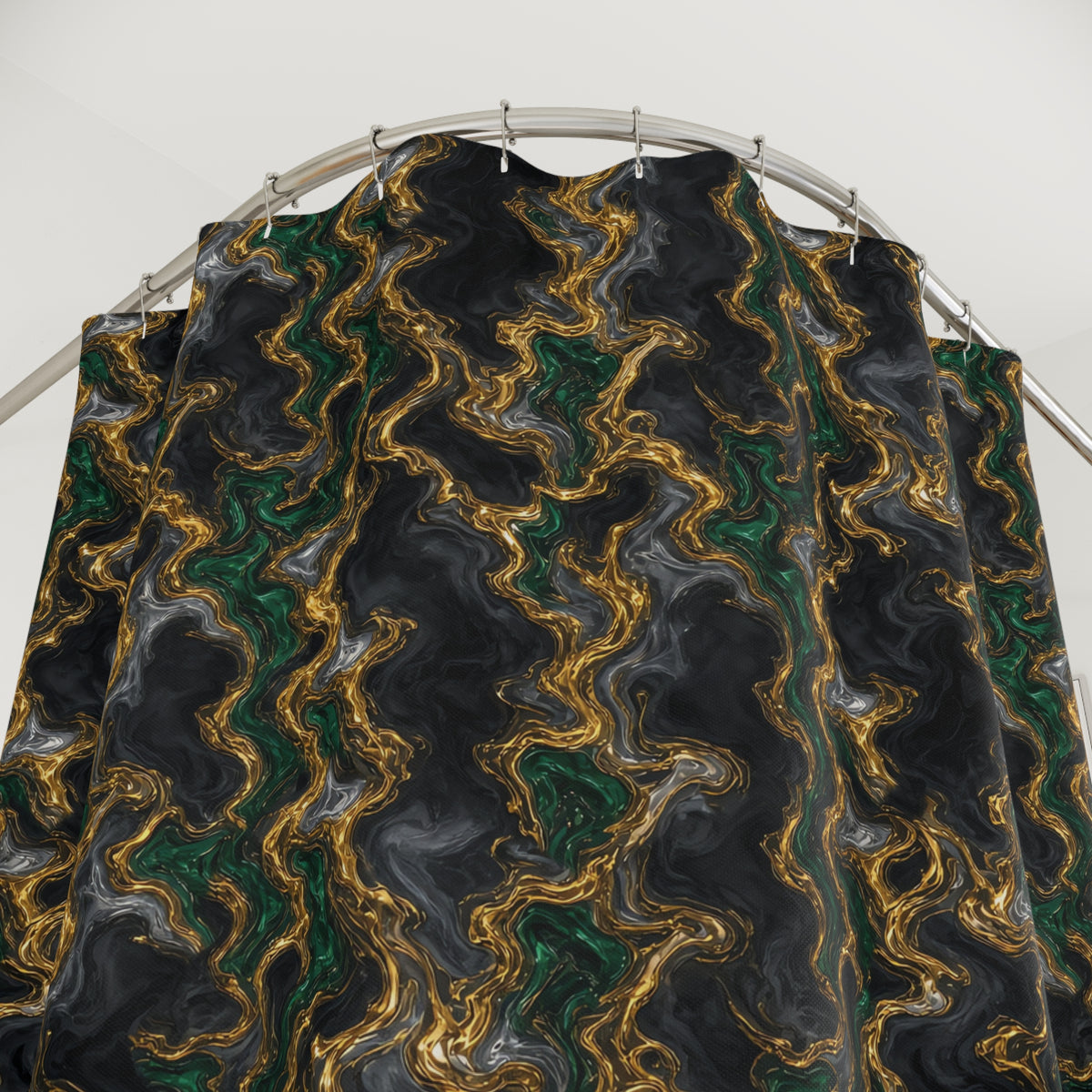 Molten Gold Marble Shower Curtain – Iridescent Fluid Pattern