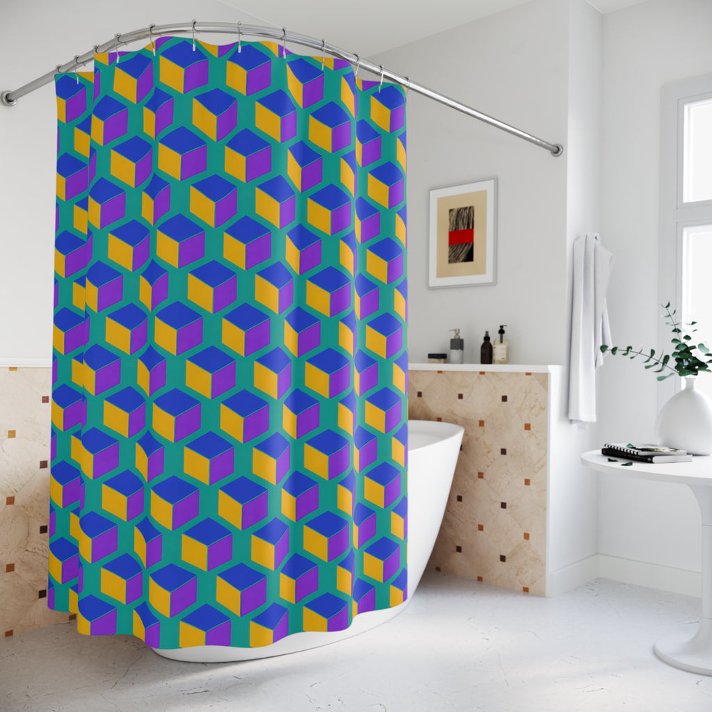 Giant Faceted Cubes II Shower Curtain – Peacock Jewel