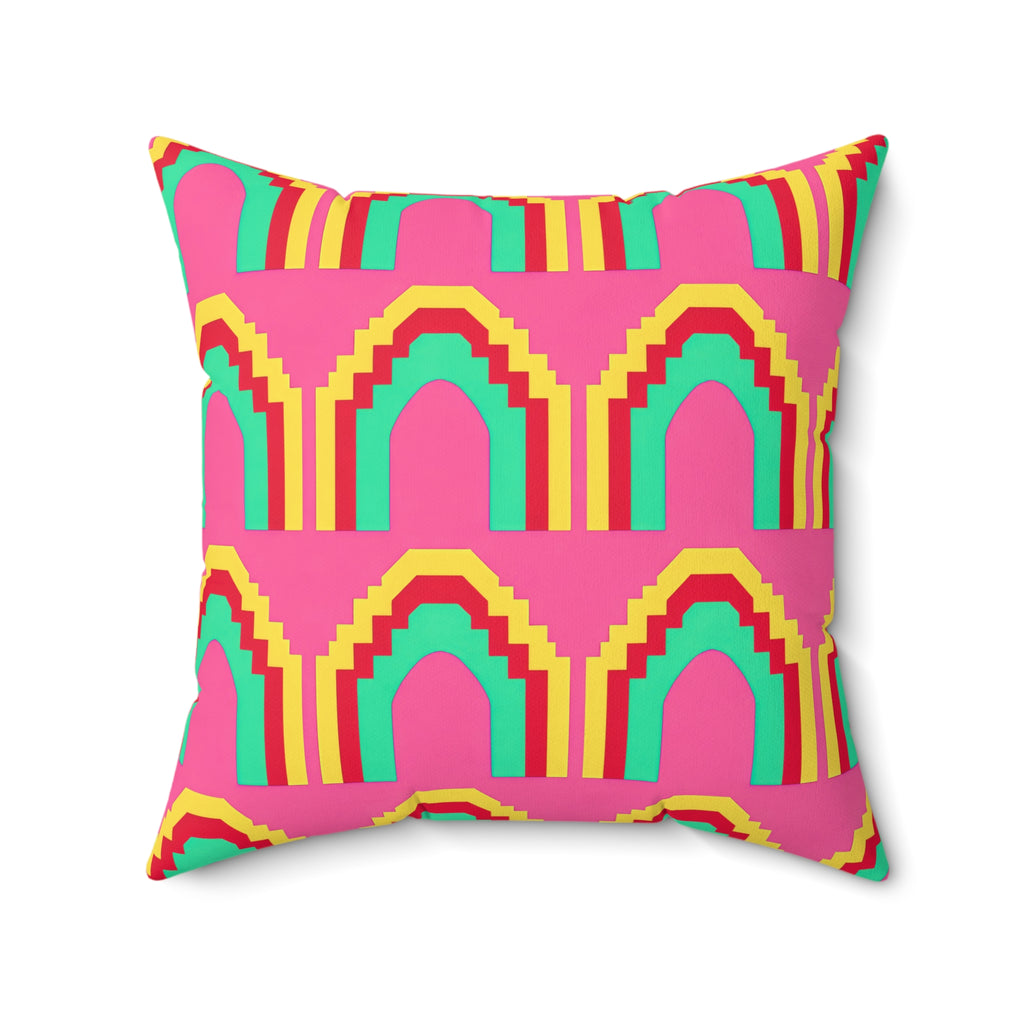 Grand Stepped Arches Faux Suede Cushion – Candy Christmas