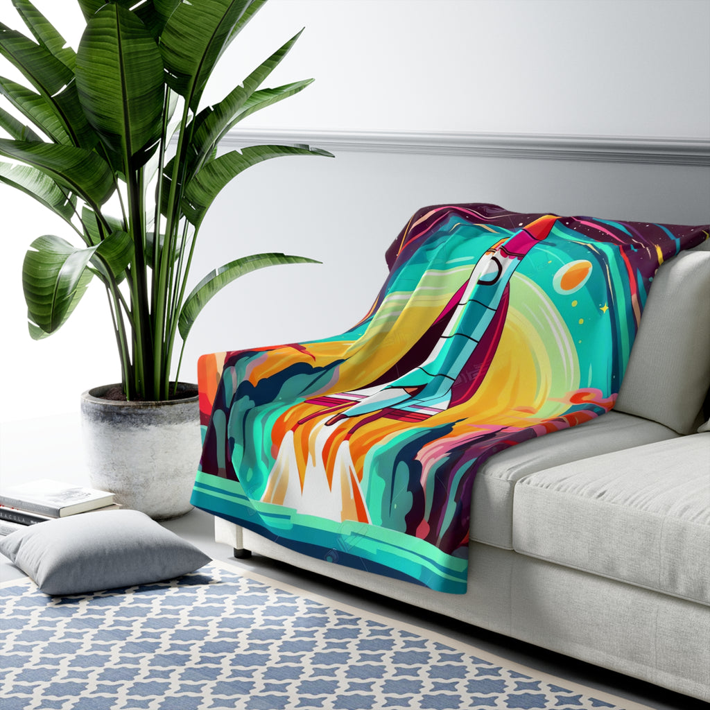 Retro Rocket Launch Sherpa Fleece Blanket – Retro Space Art