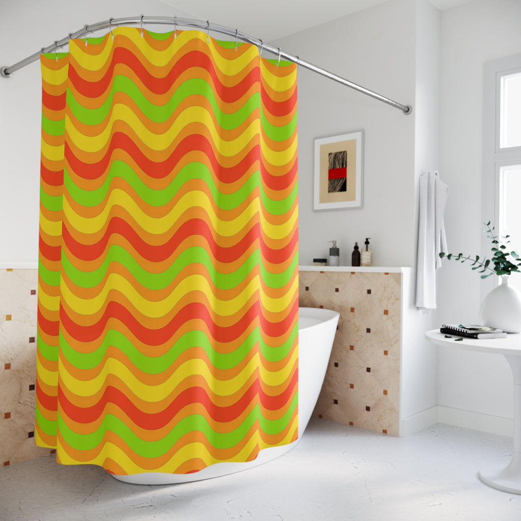 Wide Wave Interference Shower Curtain – Hot Citrus