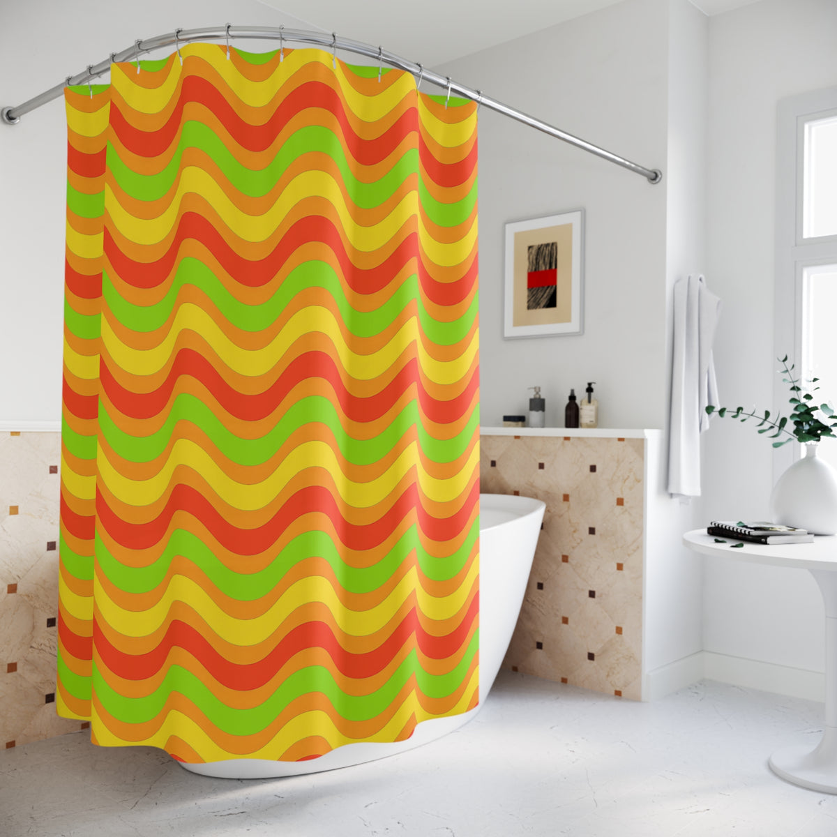 Wide Wave Interference Shower Curtain – Hot Citrus