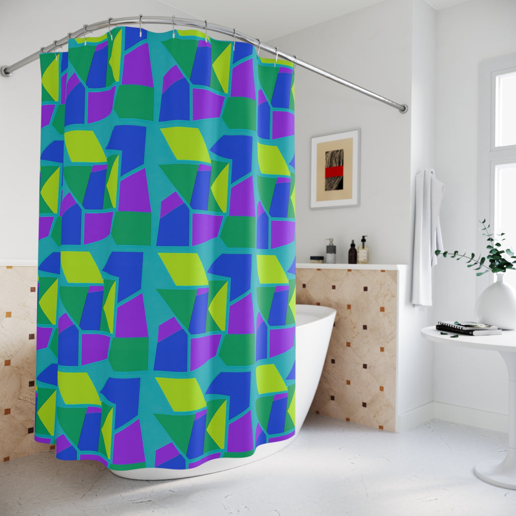 Cubist Block Quilt Shower Curtain – Peacock Jewel